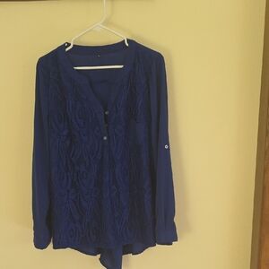 Source Unknown Blue Long Sleeve Buttoned Blouse